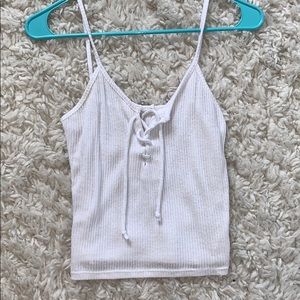 White lace up tank